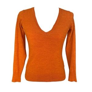 The Limited Size XS Burnt Orange Merino Wool Blend Deep V-Neck Fitted Sweater
